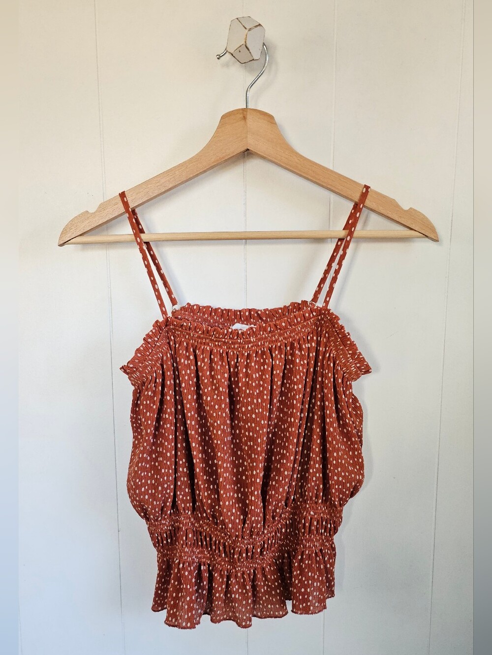 E+M Polka Dot Ruffle Cami Top